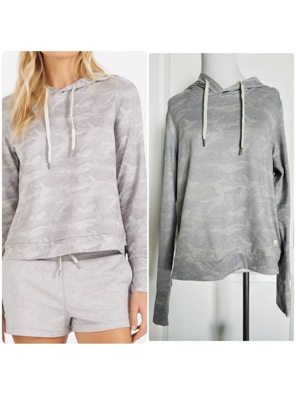 VUORI Women's Halo Essential Pullover Hoodie Gray White Camo VW226 Athleisure M